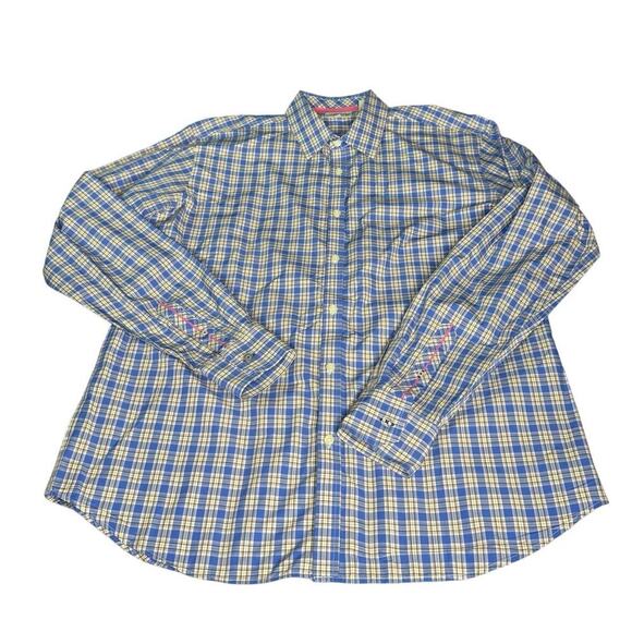 Jeremy Argyle NYC Men's sz Large Blue Tan Plaid Button Down Shrt Long Sleeve - Picture 1 of 11